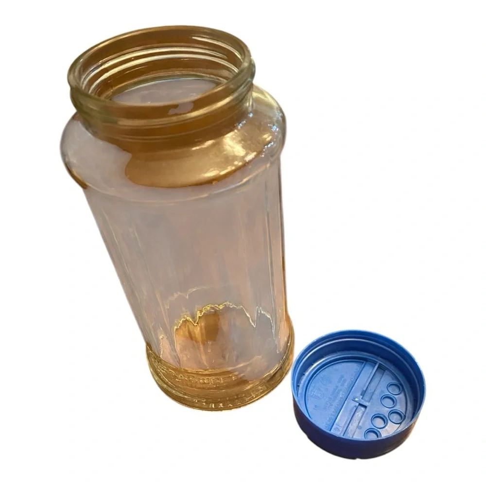 Vintage 1980s NutraSweet Ribbed Glass Counter Jar Retro Shaker Blue